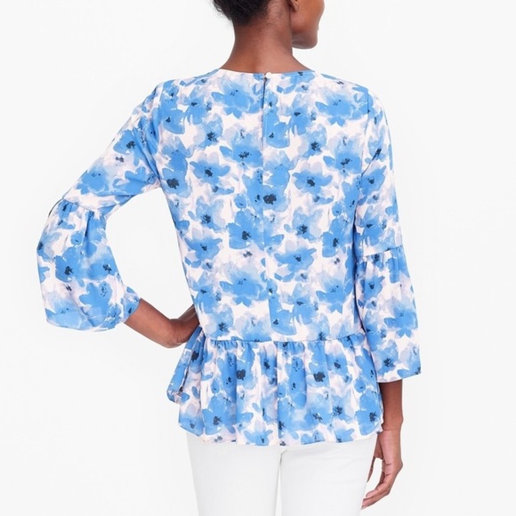 J Crew Blue Floral Print Peplum Blouse Sz XS - Picture 2 of 12